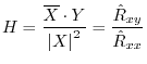 $\displaystyle H = \frac{\overline{X}\cdot Y}{\left\vert X\right\vert^2} = \frac{{\hat R}_{xy}}{{\hat R}_{xx}}
$