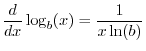 $\displaystyle \frac{d}{dx}\log_b(x) = \frac{1}{x\ln(b)}
$