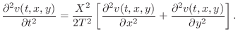 $\displaystyle \frac{\partial^2 v(t,x,y)}{\partial t^2} = \frac{X^2}{2T^2}
\left...
...^2 v(t,x,y)}{\partial x^2}
+ \frac{\partial^2 v(t,x,y)}{\partial y^2}
\right].
$