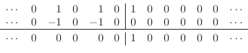 \begin{displaymath}\begin{array}{crrrrr\vert rrrrrrc} \cdots & 0 & 1 & 0 & 1 & 0...
... 0 & 0 & 0 & 0 & 0 & 1 & 0 & 0 & 0 & 0 & 0 & \cdots \end{array}\end{displaymath}
